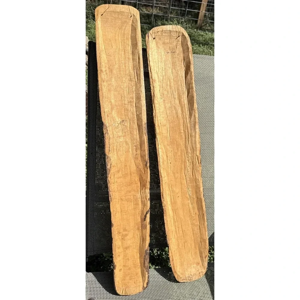 VTG Hand Carved Wood Tribal Wall Plaques Pair 36